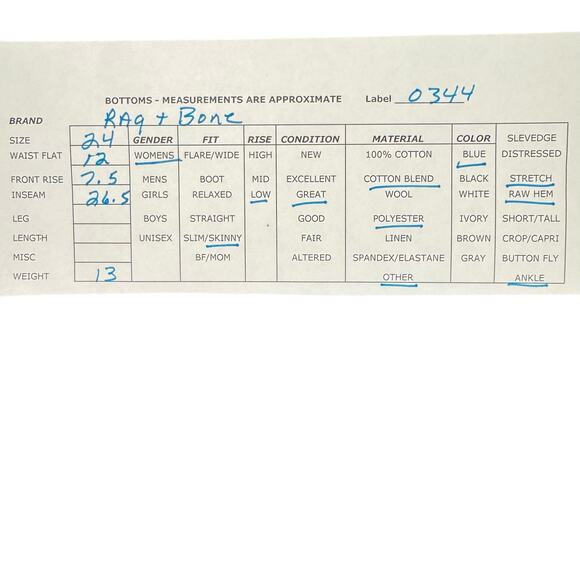 Rag & Bone Women's Blue Raw Hem Stretch Ankle Low Rise Skinny Jeans Size 24 - Picture 10 of 10